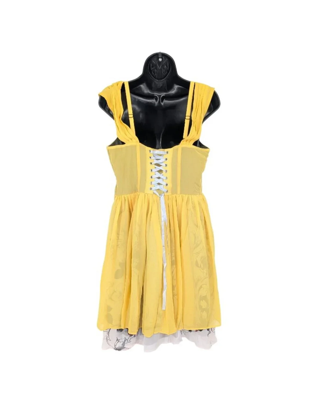 Corset Dress Chiffon Lace Up Floral Overlay Whimsical Fairy Cottagecore Medium